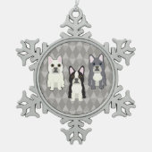 Frenchies Gray Diamonds Tin Sneeuwvlok Ornament (Voorkant)