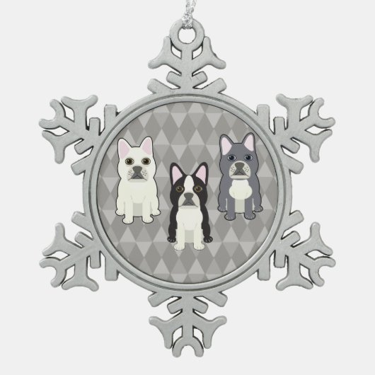 Frenchies Gray Diamonds Tin Sneeuwvlok Ornament (Voorkant)