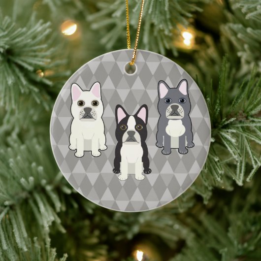 Frenchies grijze diamanten keramisch ornament (Boom)