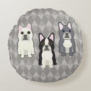 Frenchies Grijze Diamanten Rond Kussen