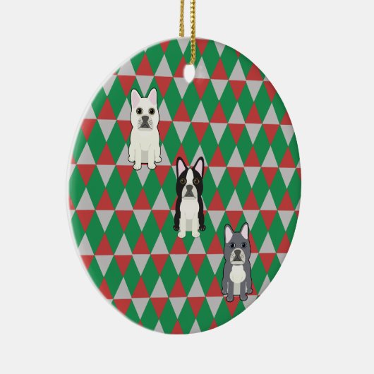 Frenchies Holiday Diamonds Keramisch Ornament (Rechts)