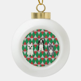 Frenchies Holiday Diamonds Keramische Bal Ornament