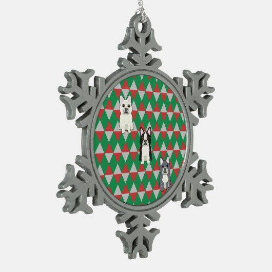 Frenchies Holiday Diamonds Tin Sneeuwvlok Ornament (Links)