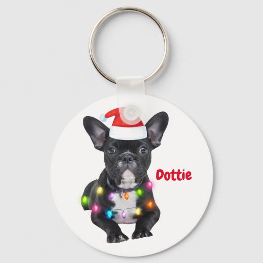 frenchies kerstcadeau voor bulldog liefhebbers cer sleutelhanger (Voorkant)