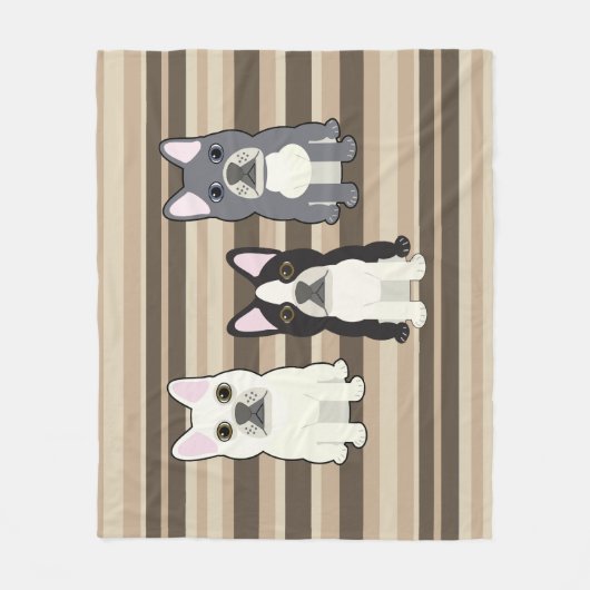 Frenchies Neutral Striped Fleece Deken (Voorkant)