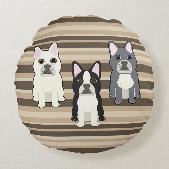 Frenchies Neutral Striped Rond Kussen (Voorkant)