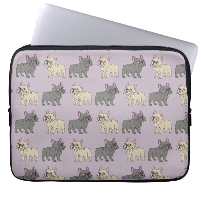 Frenchies, Purple Laptop Sleeve (Voorkant)