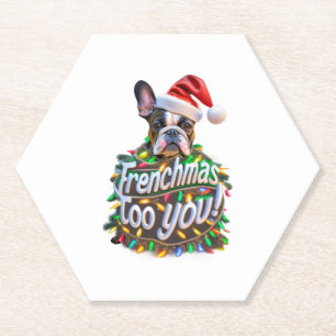 Frenchmas aan u Bulldog Dog Tree Christmas Light Kartonnen Onderzetters