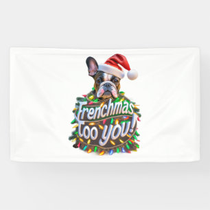 Frenchmas aan u Bulldog Dog Tree Christmas Light Spandoek