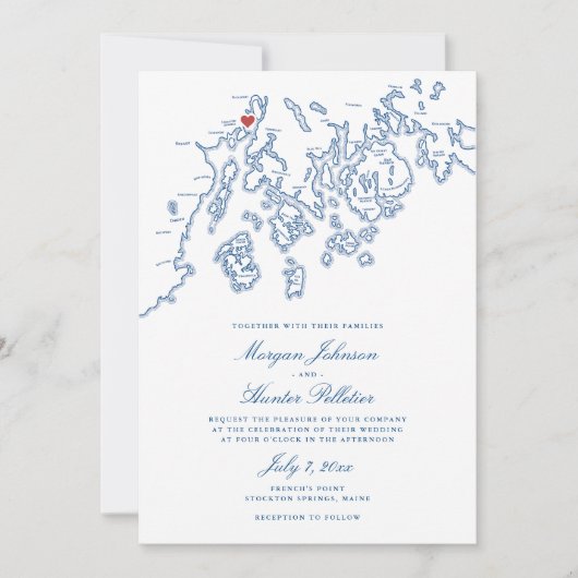 French's Point Maine Kaart Elegant Bruiloft (Voorkant)
