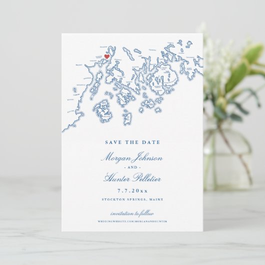 French's Point Stockton Springs Maine Bruiloft Save The Date (Staand voorkant)