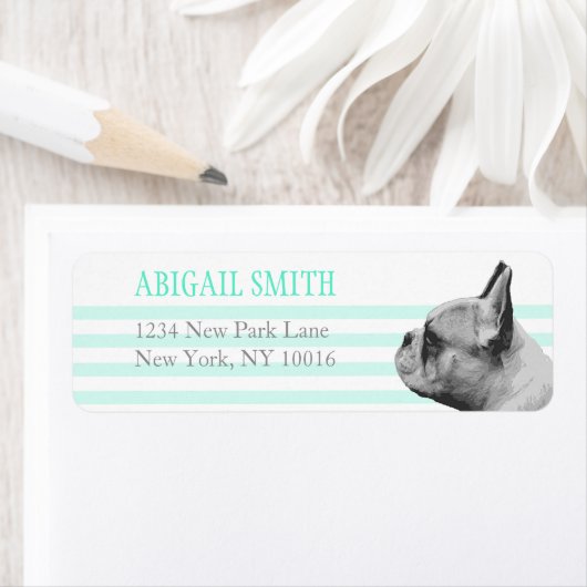 Frenchy Blauwgroen & witte strepen Retouradreslabe Etiket (Insitu)