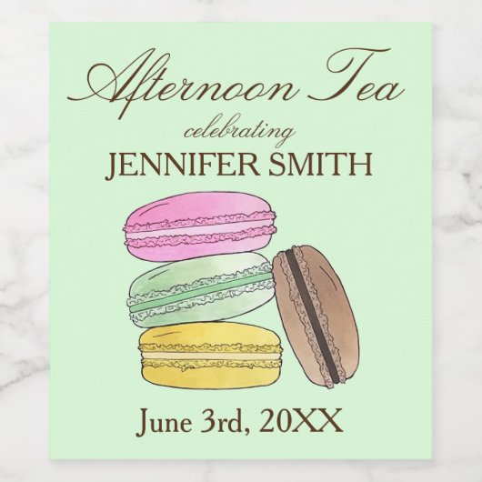 Frenh Macarons Wedding Shower vanmiddag Tea Wijn Etiket (Enkel label)