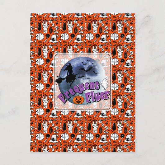 Frequent Flyer Halloween Heks Riding Broomstick Briefkaart (Voorkant)