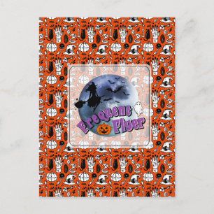 Frequent Flyer Halloween Heks Riding Broomstick Feestdagenkaart