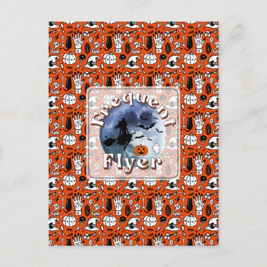 Frequent Flyer Halloween Heks Riding Broomstick Feestdagenkaart (Voorkant)