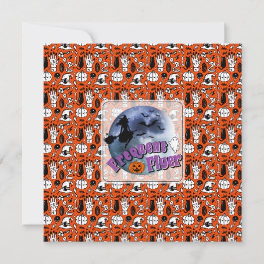 Frequent Flyer Halloween Heks Riding Broomstick Kaart (Voorkant)