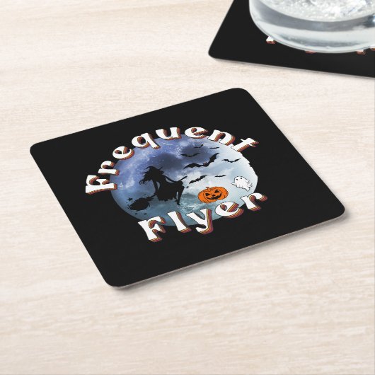 Frequent Flyer Halloween Heks Riding Broomstick Kartonnen Onderzetters (Schuin)