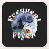 Frequent Flyer Halloween Heks Riding Broomstick Kartonnen Onderzetters (Voorkant)