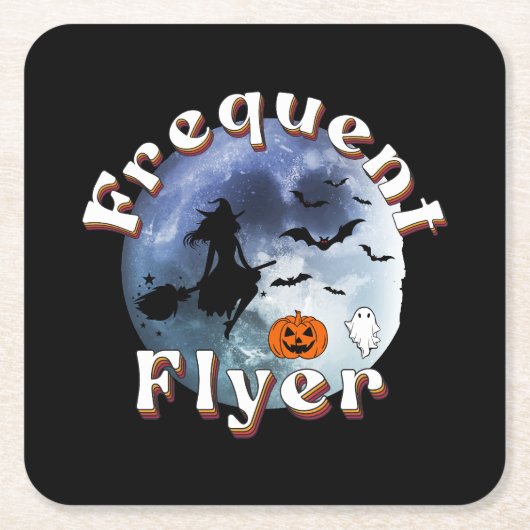 Frequent Flyer Halloween Heks Riding Broomstick Kartonnen Onderzetters (Voorkant)