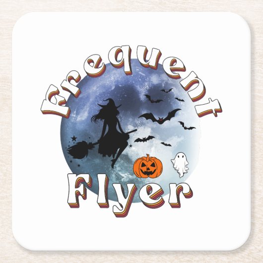 Frequent Flyer Halloween Heks Riding Broomstick Kartonnen Onderzetters (Voorkant)