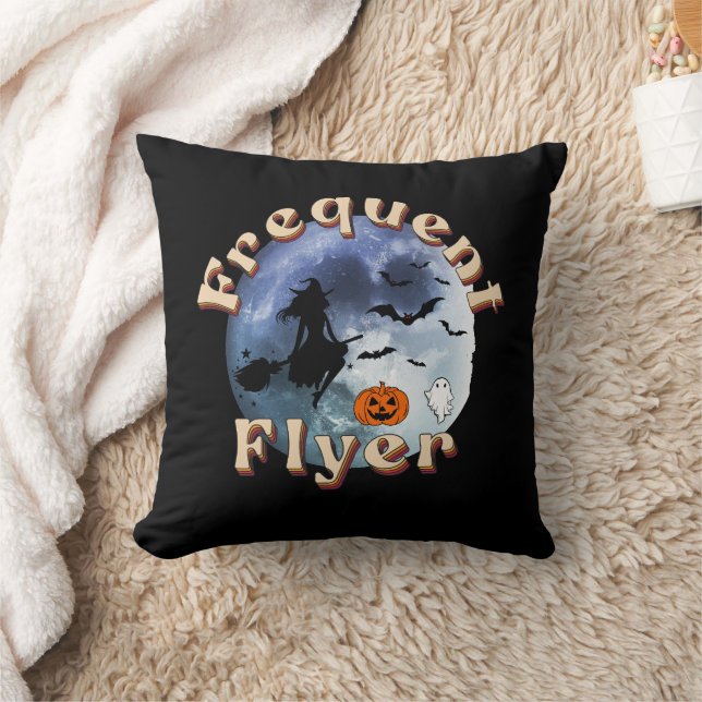 Frequent Flyer Halloween Heks Riding Broomstick Kussen (Deken)