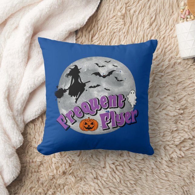 Frequent Flyer Halloween Heks Riding Broomstick Kussen (Deken)