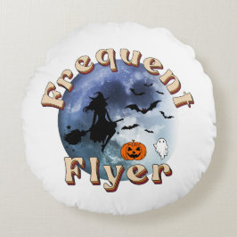 Frequent Flyer Halloween Heks Riding Broomstick Rond Kussen