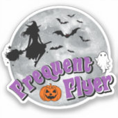 Frequent Flyer Halloween Heks Riding Broomstick Sticker (Voorkant)
