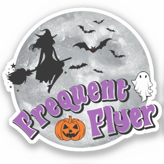Frequent Flyer Halloween Heks Riding Broomstick Sticker (Voorkant)