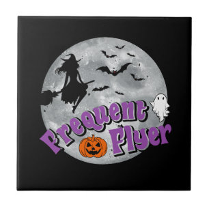 Frequent Flyer Halloween Heks Riding Broomstick Tegeltje