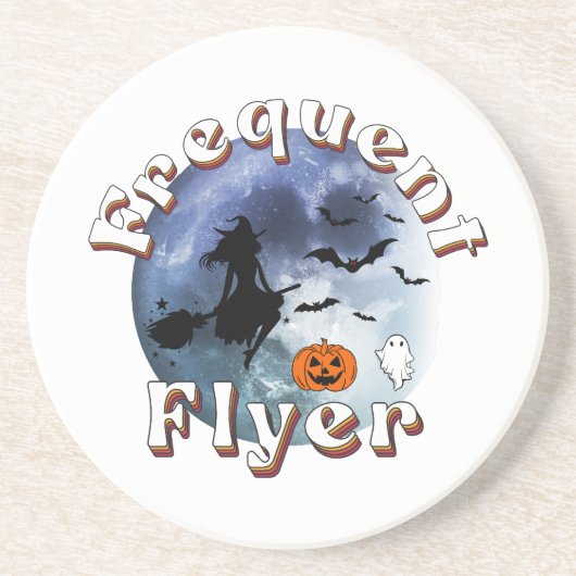 Frequent Flyer Halloween Heks Riding Broomstick Zandsteen Onderzetter (Voorkant)