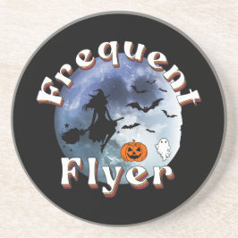 Frequent Flyer Halloween Heks Riding Broomstick Zandsteen Onderzetter