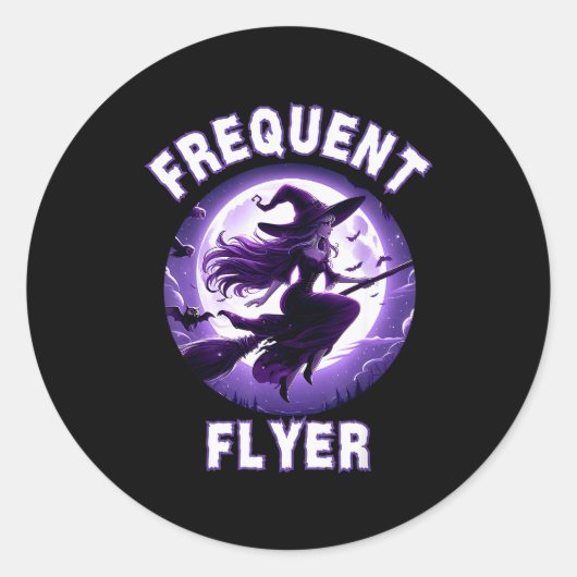 Frequent Flyer Witch, Funny Halloween Witch Costum Ronde Sticker (Voorkant)