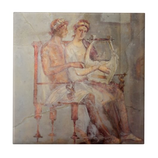 Fresco of a Music Lesson, Pompeii Tegeltje (Voorkant)