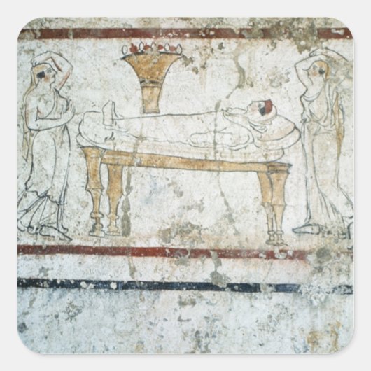 Fresco van de Tomb of Gaudio, c.480 BC Vierkante Sticker (Voorkant)