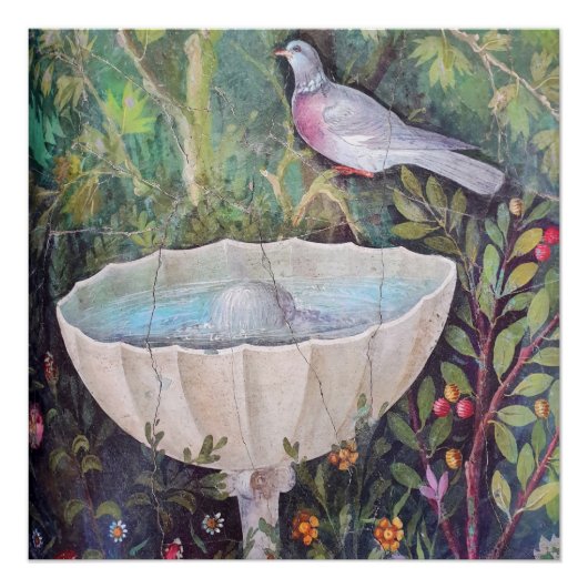 Fresco van Pigeon and a Fountain, Pompeii Perfect Poster (Voorkant)