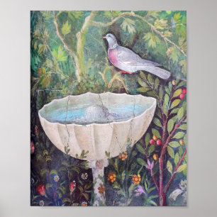Fresco van Pigeon and a Fountain, Pompeii Poster