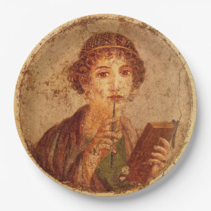 Fresco van Sappho in Pompeii    Papieren Bordje