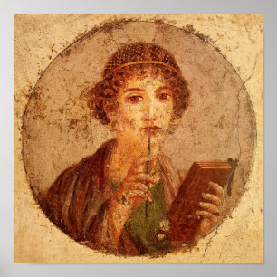 Fresco van Sappho in Pompeii Poster