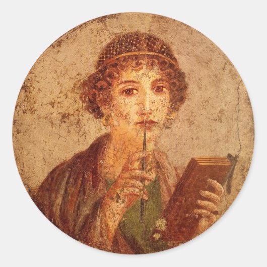 Fresco van Sappho in Pompeii Ronde Sticker (Voorkant)