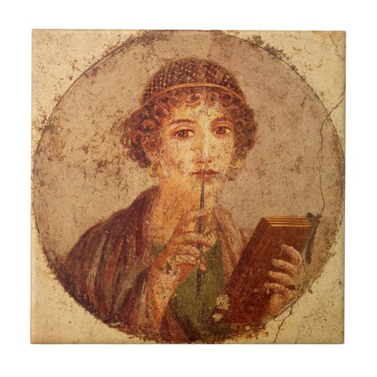 Fresco van Sappho in Pompeii Tegeltje (Voorkant)