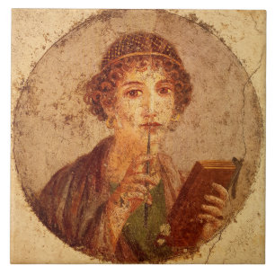Fresco van Sappho in Pompeii Tegeltje