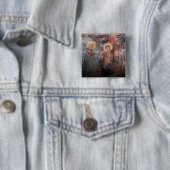 Fresco's uit de 14e-eeuwse Servische Kerk, 2 Vierkante Button 5,1 Cm (In situ)