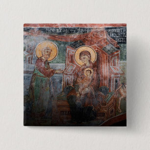 Fresco's uit de 14e-eeuwse Servische Kerk, 2 Vierkante Button 5,1 Cm