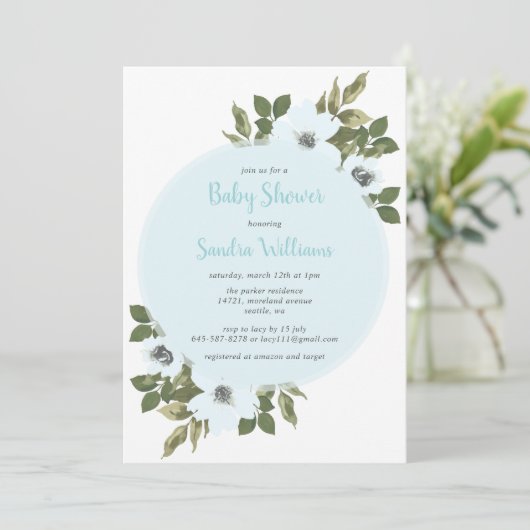Fresh Anemone baby shower Invitation_Blue Kaart (Staand voorkant)