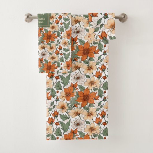 Fresh Autumn Floral Olive Rust Personalized Towel Bad Handdoek (Insitu)