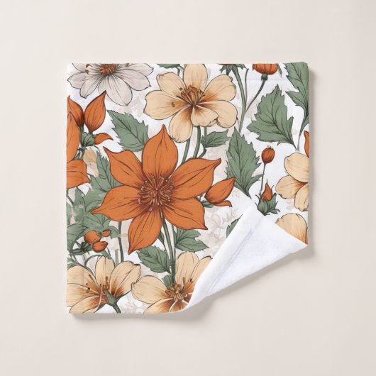 Fresh Autumn Floral Olive Rust Personalized Towel Bad Handdoek (Wasdoekje)
