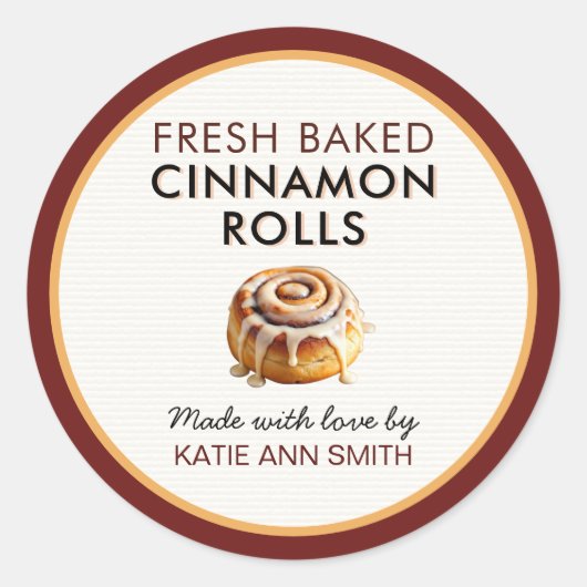 Fresh Baked Cinnamon Roll Labels | Bakery Sticker (Voorkant)