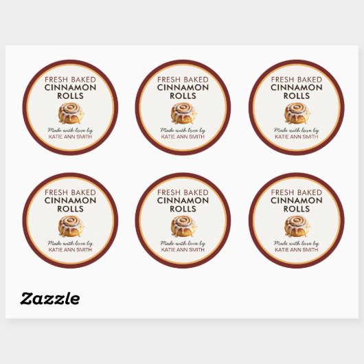 Fresh Baked Cinnamon Roll Labels | Bakery Sticker (Vel)